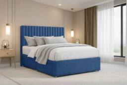 "Nexus Mattresses Ltd Amalfi Plush Divan Bed Base 4 Drawers - 26"" Headboard in Blue - Size: Small Double" - thumbnail 2