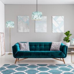 Happy Homewares Contemporary Duck Egg & Emerald Green Floral Fabric Shade with Inner Lining in Duck Egg Blue - Size: 12 inches - thumbnail 6