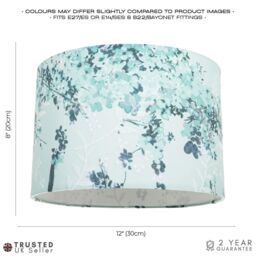 Happy Homewares Contemporary Duck Egg & Emerald Green Floral Fabric Shade with Inner Lining in Duck Egg Blue - Size: 12 inches - thumbnail 5