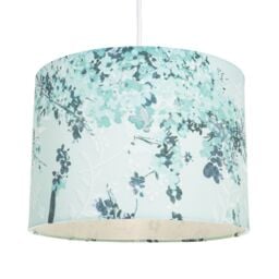 Happy Homewares Contemporary Duck Egg & Emerald Green Floral Fabric Shade with Inner Lining in Duck Egg Blue - Size: 12 inches - thumbnail 2