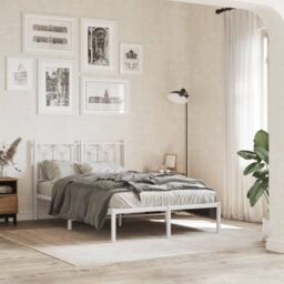 Berkfield Home Metal Bed Frame without Mattress with Headboard White 120x190cm - Size: 120x190 cm - thumbnail 1