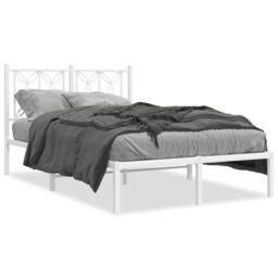 Berkfield Home Metal Bed Frame without Mattress with Headboard White 120x190cm - Size: 120x190 cm - thumbnail 2
