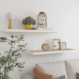 Berkfield Home Floating Wall Shelves 2 pcs Oak & White 90x23.5x3.8 cm MDF in Brown - thumbnail 1