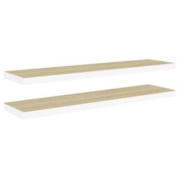 Berkfield Home Floating Wall Shelves 2 pcs Oak & White 90x23.5x3.8 cm MDF in Brown - thumbnail 2