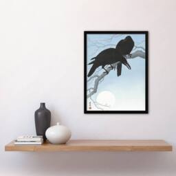 "Artery8 Two Crows On A Tree Branch Vintage Japan Framed Wall Art Print Koson in Blue - Size: W12"" x H16""" - thumbnail 4