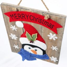 Shatchi Christmas Home Decoration Battery Operated Novelty Penguin Wooden Frame Wall Decoration with 6 Small Warm White Bulbs in Blue - thumbnail 2