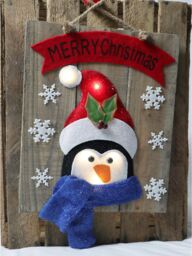 Shatchi Christmas Home Decoration Battery Operated Novelty Penguin Wooden Frame Wall Decoration with 6 Small Warm White Bulbs in Blue - thumbnail 5