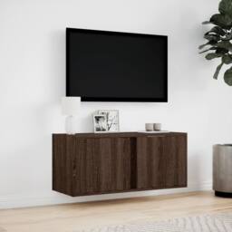 Berkfield Home TV Wall Cabinet with LED Lights Brown Oak 80x31x35 cm - Size: 80 x 31 x 35 cm - thumbnail 4