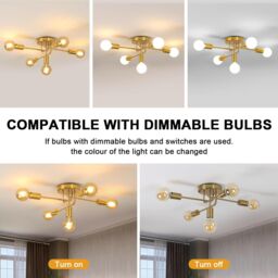 COMELY Industrial Chandelier, 5 Light E27 Retro Metal Ceiling Lights, Gold - thumbnail 6