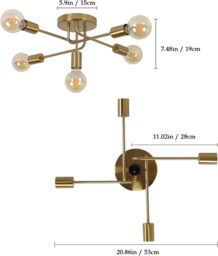 COMELY Industrial Chandelier, 5 Light E27 Retro Metal Ceiling Lights, Gold - thumbnail 7