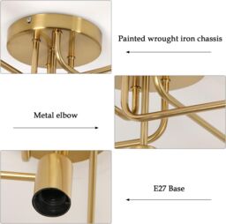 COMELY Industrial Chandelier, 5 Light E27 Retro Metal Ceiling Lights, Gold - thumbnail 8