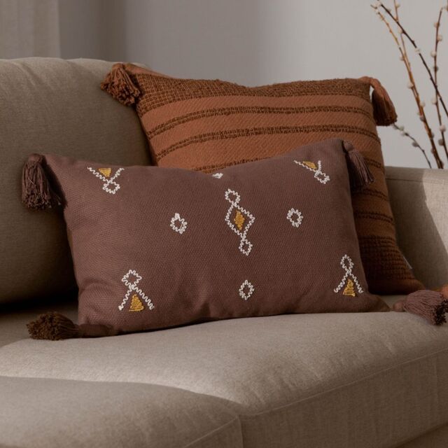 Furn Meare Embroidered 100% Cotton Cushion in Brown - Size: 30 cm x 50 cm - image 1