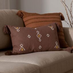 Furn Meare Embroidered 100% Cotton Cushion in Brown - Size: 30 cm x 50 cm