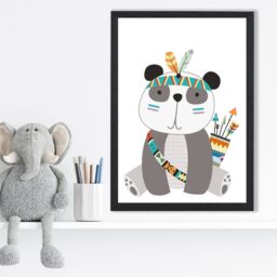 ARTZE Panda Tribal Animal Framed Print SIZE: A2 with Black Frame in Grey - Size: A3 - thumbnail 2