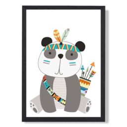 ARTZE Panda Tribal Animal Framed Print SIZE: A2 with Black Frame in Grey - Size: A3 - thumbnail 1