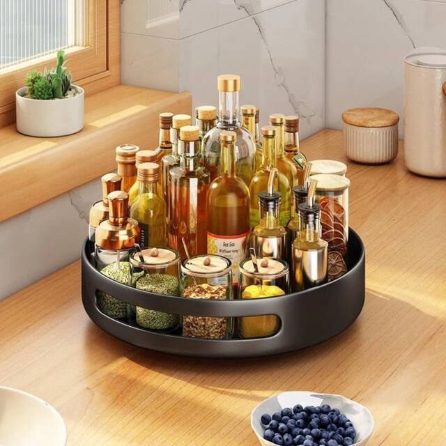 VOGREX Rotating Spice Rack Kitchen Countertop Round Metal in Black - Size: Large - image 1