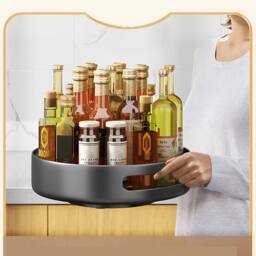 VOGREX Rotating Spice Rack Kitchen Countertop Round Metal in Black - Size: Large - thumbnail 3