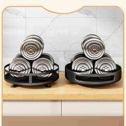 VOGREX Rotating Spice Rack Kitchen Countertop Round Metal in Black - Size: Large - thumbnail 2