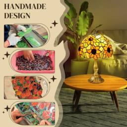 Wyld Haus Limbaka Orange Sunflower Stained Glass Table Lamp - thumbnail 5