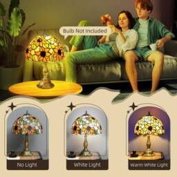 Wyld Haus Limbaka Orange Sunflower Stained Glass Table Lamp - thumbnail 6