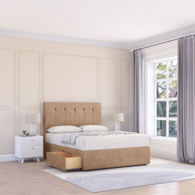 "Sloomy Jasmine Naples Bed Set With No Drawers Mattress & 26"" Headboard in Light Sand - Size: Double" - image 1