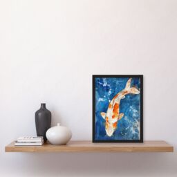 Artery8 Japanese Koi Carp Fish in Pond Watercolour Splat Framed Art Print in Orange - Size: A4 - thumbnail 4