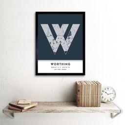 "Wee Blue Coo Wall Art Print Worthing England United Kingdom City Map Modern Typography Stylish Letter Framed Word in Navy - Size: W12"" x H16""" - thumbnail 2