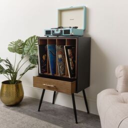 Melody Maison Mid-Century Modern Vinyl Record Storage Cabinet in Black - thumbnail 6