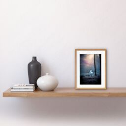 "Artery8 Wall Art Print Lone White Forest Horse Photograph Enchanted Landscape Sunbeam Artwork Framed 9X7 Inch in Beige - Size: W7"" x H9""" - thumbnail 2