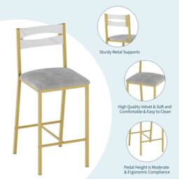FORGEVIO Marble White 3Pcs Dining Set Metal Frame Table+2 Upholstered Chairs - thumbnail 3