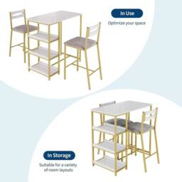 FORGEVIO Marble White 3Pcs Dining Set Metal Frame Table+2 Upholstered Chairs - thumbnail 4