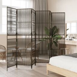 Berkfield Home Room Divider 6 Panels Brown Poly Rattan - thumbnail 3