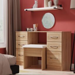 Ready Assembled 2 U Oxford 6 Drawer Kneehole Desk (Ready Assembled) in Natural - thumbnail 1