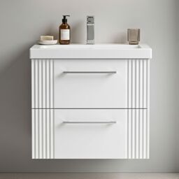 Balterley Wall Hung 2 Drawers Vanity Unit - Mid-Edge Basin 500mm, Satin White - thumbnail 9