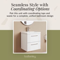 Balterley Wall Hung 2 Drawers Vanity Unit - Mid-Edge Basin 500mm, Satin White - thumbnail 7