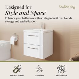 Balterley Wall Hung 2 Drawers Vanity Unit - Mid-Edge Basin 500mm, Satin White - thumbnail 2