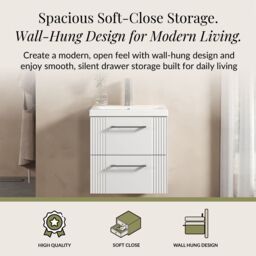 Balterley Wall Hung 2 Drawers Vanity Unit - Mid-Edge Basin 500mm, Satin White - thumbnail 3
