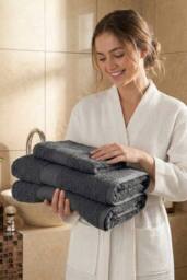 Dyzi Supersoft Absorbent Egyptian Cotton Bathroom Towels 550GSM in Charcoal - Size: Bath Sheet - thumbnail 2