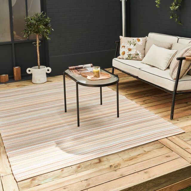 THE RUGS Reversible Weatherproof Outdoor Beige Rugs Striped Rainbow 1020 - Size: 150 cm x 220 cm - image 1