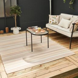 THE RUGS Reversible Weatherproof Outdoor Beige Rugs Striped Rainbow 1020 - Size: 150 cm x 220 cm - thumbnail 1