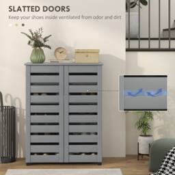 HOMCOM Shoe Storage Cabinet with Slatted Doors for 15 Pairs of Shoes in Dark Grey - thumbnail 6