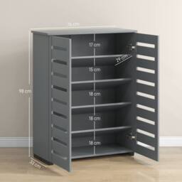 HOMCOM Shoe Storage Cabinet with Slatted Doors for 15 Pairs of Shoes in Dark Grey - thumbnail 3