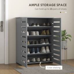 HOMCOM Shoe Storage Cabinet with Slatted Doors for 15 Pairs of Shoes in Dark Grey - thumbnail 4
