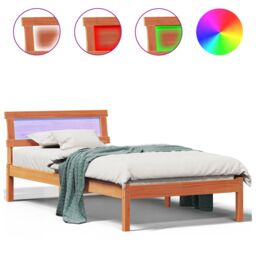 Berkfield Home Bed Frame with Headboard & LED - Wax Brown, 100 x 200 cm, Solid Pine Wood in Brown - Size: 100 x 200 cm - thumbnail 4