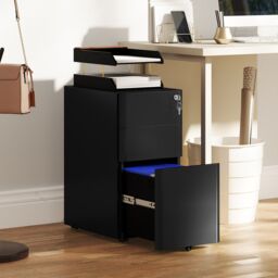 VINSETTO Steel Filing Cabinet with Lock & Wheels for Home Office in Black