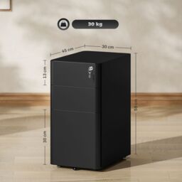 VINSETTO Steel Filing Cabinet with Lock & Wheels for Home Office in Black - thumbnail 3