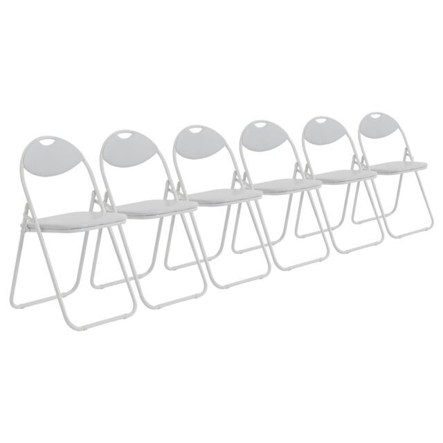 Harbour Housewares 6x Padded Folding Chairs Metal Frame Easy Store Portable Folding Seats in White - image 1