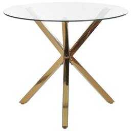 Wyld and Coco 90 cm Round Glass Dining Table Gold Chromed Legs 4-Seater - thumbnail 2