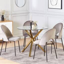 Wyld and Coco 90 cm Round Glass Dining Table Gold Chromed Legs 4-Seater
