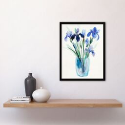 "Artery8 Blue Iris Flower Bouquet Vase Floral Watercolour Framed Art Print - Size: W12"" x H16""" - thumbnail 4
